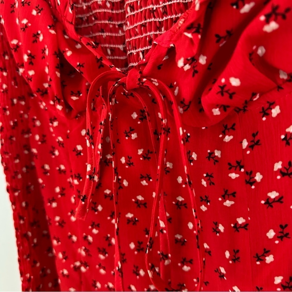 Hello Molly Red Blossom Babydoll smocked Dress Size Medium - Picture 4 of 12